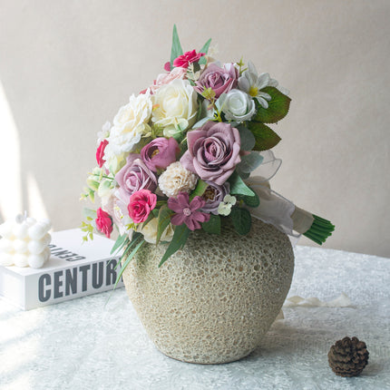 Artificial Bridal Bouquet, Pink Purple Series - High Realism & Nice Touch - Living Room Bedroom Decor - Maintenance-Free