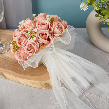 Outdoor Wedding Artificial Rose Flower Bouquet, Bridal Bouquet, Silk-Like Texture, Forest Style, Hand-Held Tulle Bouquet