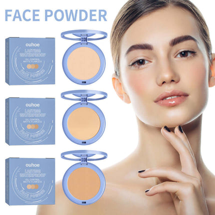 Waterproof Setting Powder, lawless Long-lasting,Non-Caking Makeup Fixing Powder, Portable Design,Concealer Powder,Natural Lightweight, Breathable Pressed, Long Wear Oil Control, Sweatproof ,Finish Pressed Powder for All Skin OUHOE