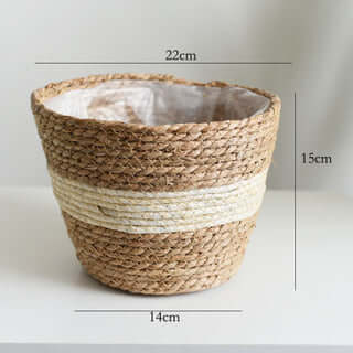 Handmade Cattail Artificial Flower Basket, Potted Green Plant Pot, Storage Basket, Inner Plastic Waterproof Membrane