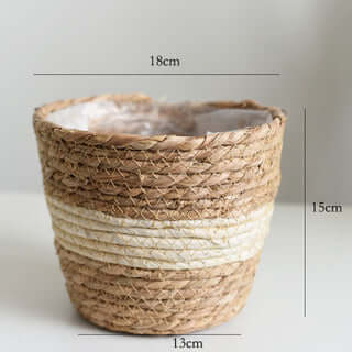 Handmade Cattail Artificial Flower Basket, Potted Green Plant Pot, Storage Basket, Inner Plastic Waterproof Membrane