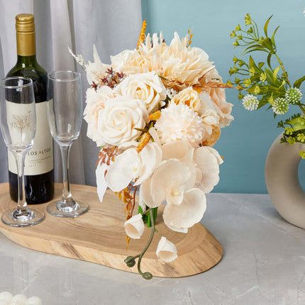 Wedding Bouquet, Artificial Roses Flowers, Teardrop Waterfall Bohemian Style, Wrist Corsage & Boutonniere Set, For Decoration