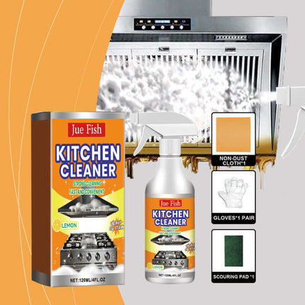 Kitchen Grease Cleaner,Multi-Effect Cleaning, Suitable for Kitchen Range Hoods & Stovetops, Quick Scaling Removal, Heavy Oil Stains & Stubborn Dirt, Easy to Use, Time & Effort Saving  Jue Fish