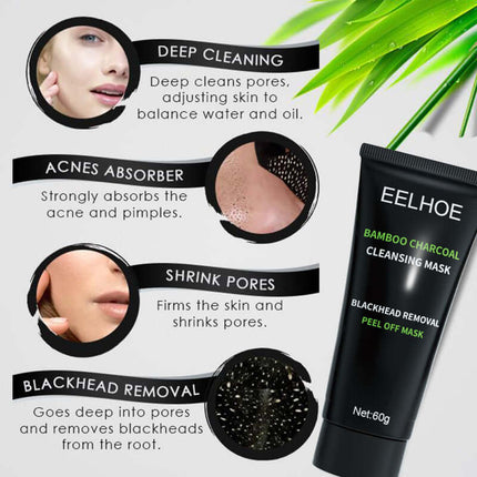 Bamboo Charcoal Blackhead Peel-Off Mask, Pore Tightening, Deep Cleansing, Remove Pore Clogging &Blackheads , Oil Control, Apply-Type Peel-Off Mask  EELHOE