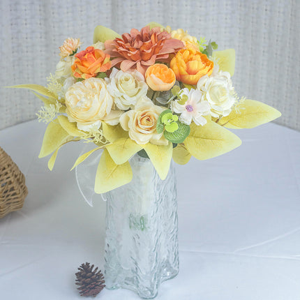 Artificial Flowers,High-Grade Simulated Silk Like Flower Bride’s Bouquet - Sunshine Orange-Yellow, High Simulation for Wedding/Photo/Home Decor
