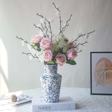 Handmade artificial rose plum blossom arrangement in decorative vase for home decor