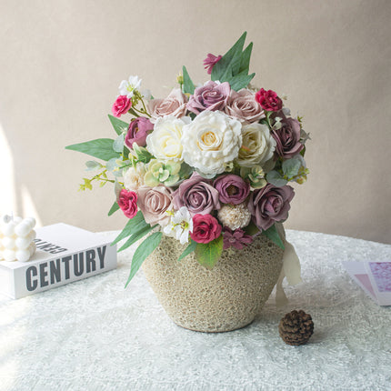 Artificial Bridal Bouquet, Pink Purple Series - High Realism & Nice Touch - Living Room Bedroom Decor - Maintenance-Free