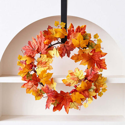 Artificial Autumn Maple Leaf Wreath, Look like Real,Home Decor,Plastic And Fabric Materials, Halloween Harvest Festival Late Autumn Style, Autumn Color Wreath