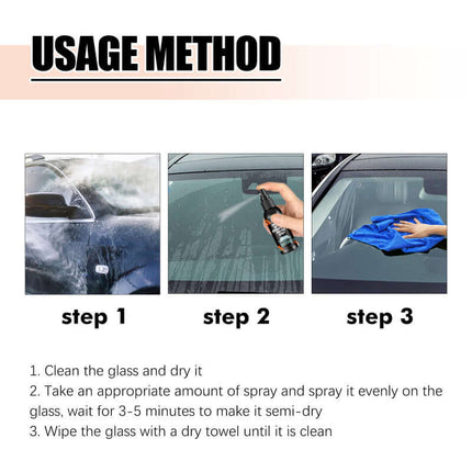 Car Cleaning Spray, Windshield & Rearview Mirror Suitable, Reduce Water Stains, Multi-Stain Cleaning, Hydrophobic, Water Repellent, Anti-Fog, Easy to Use  Rayhong
