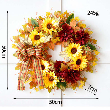 Realistic Artificial Sunflower Wreath, Plastic and Cloth, Autumn Wreath, Suitable for Home Door Decoration, Harvest Festival, Thanksgiving