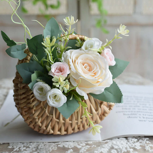Rattan Woven Flower Basket, Braided Basket, Hand-carry, Willow Weaving Handicraft, Flower Arrangement Creativity, Souvenir Gift, Flower Shop Basket, Scene Decoration, Home Decor
