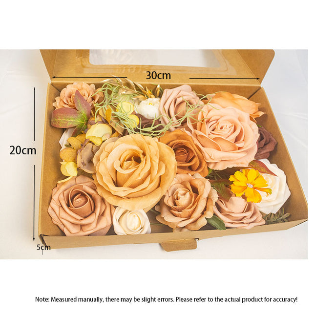 Artificial rose flowers champagne bouquet Box with assorted roses in a gift box dimensions 30cm x 20cm x 5cm.