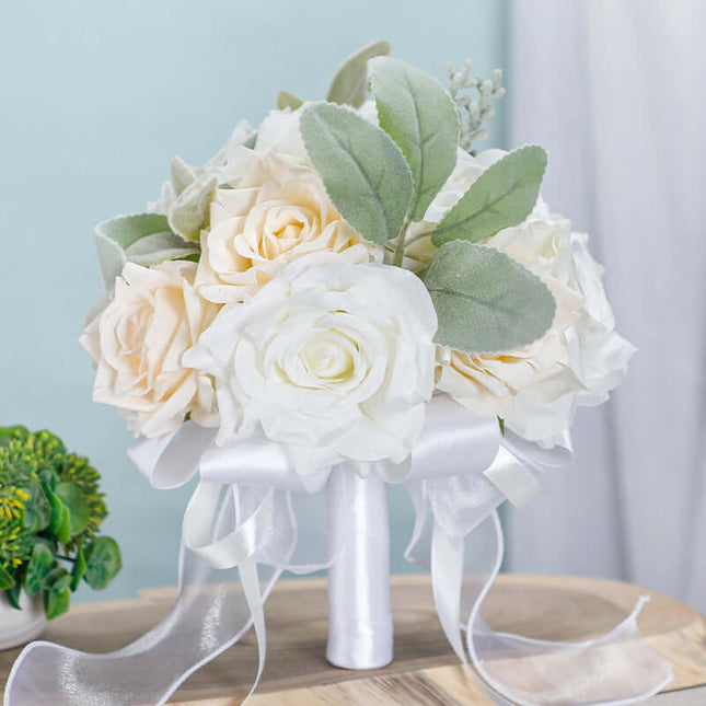 Artificial Wedding Roses Flowers, Bride's Bouquet, Silk-Like Texture, Lace Flower Ball,  Photography Props