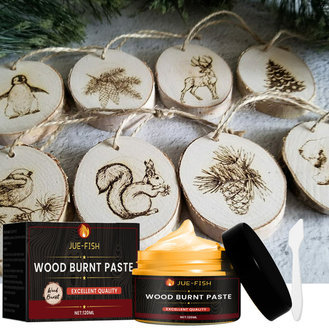 Wood Burning Paste, Wood & Fabric Fire Accelerant, DIY Pyrography, Quick Burning, Easy to Use, Pattern Shaping,  Effect Lasting,for Wooden Coasters, Signs, Decorations, Camping & Outdoor Use   Jue-Fish