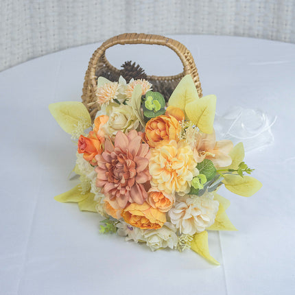 Artificial Flowers,High-Grade Simulated Silk Like Flower Bride’s Bouquet - Sunshine Orange-Yellow, High Simulation for Wedding/Photo/Home Decor