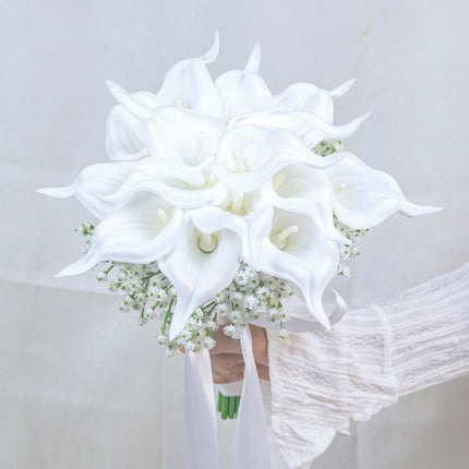 High-Simulation White Calla Lily Bouquet - Lifelike Artificial Wedding Flower for Home & Decoration,Wedding Photography Prop