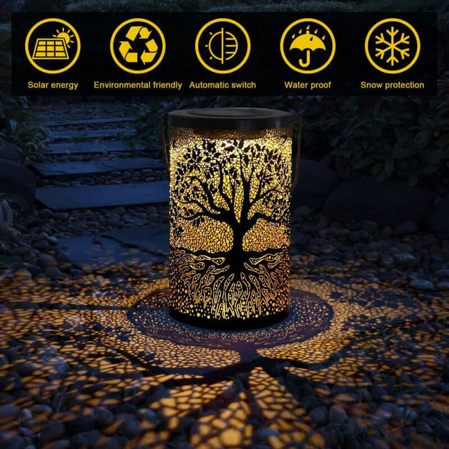 Life Tree Patterned Solar-Powered Garden Lamp,Tree of Life,LED Lantern,Hanging,Waterproof,Suit for Outdoor,Decorative,Projection,Balcony,Living Room,Courtyard,Garden