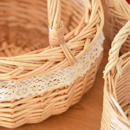 Handwoven Willow Handheld Flower Basket, Woven Lace Storage Basket, Pastoral Style