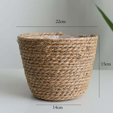 Handmade Cattail Artificial Flower Basket, Potted Green Plant Pot, Storage Basket, Inner Plastic Waterproof Membrane