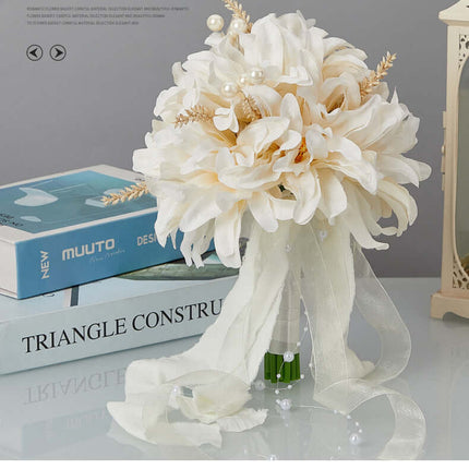 Bridal Bouquet,  Silk-Like Artificial Flowers Look Like Real, Champagne Color with Luxury Feel, Korean Style, Studio Photography Prop