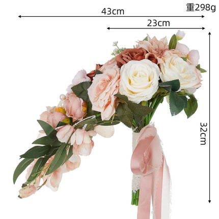 Bridal Bouquet, Artificial Roses Flowers, Wedding Decoration,Silk Like,Water Drop Shape, Wedding Photography Props