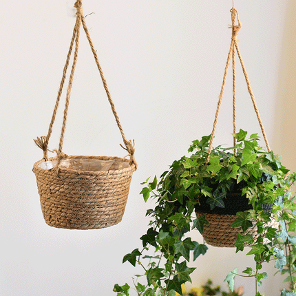 Handmade Hanging Cattail Flowerpot, Creative Hanging Planter, Storage Basket ,Home Decoration