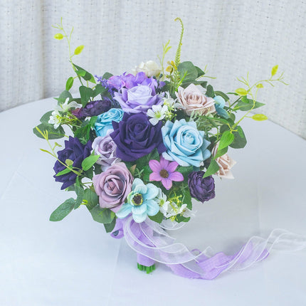 Premium Flannel Purple-Blue Artificial Bouquet, High-Quality & Easy-Care, Wedding/Photo/Bedroom Use