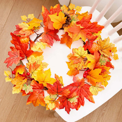 Artificial Autumn Maple Leaf Wreath, Look like Real,Home Decor,Plastic And Fabric Materials, Halloween Harvest Festival Late Autumn Style, Autumn Color Wreath
