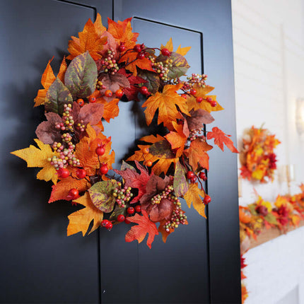 Artificial Flower Wreaths, Fall Arrangements,Home Decor, Autumn Thanksgiving Door Decor, Look Like Real Maple Leaves & Berries