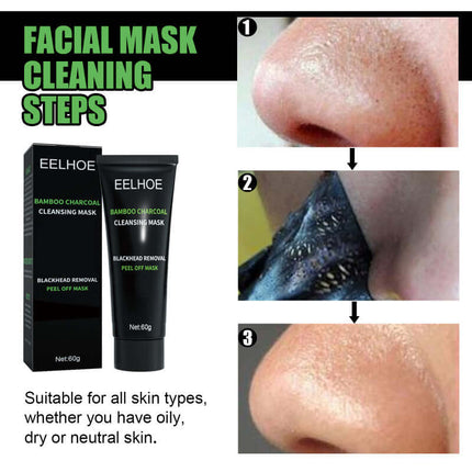Bamboo Charcoal Blackhead Peel-Off Mask, Pore Tightening, Deep Cleansing, Remove Pore Clogging &Blackheads , Oil Control, Apply-Type Peel-Off Mask  EELHOE