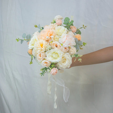 Bride Handheld Bouquet | High Realism Artificial Flowers - Milk White Wedding Bouquet &Home Decor
