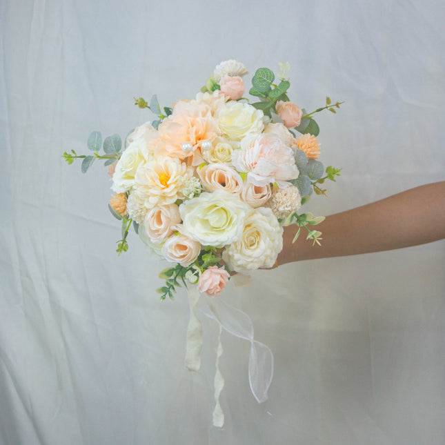 Bride Handheld Bouquet | High Realism Artificial Flowers - Milk White Wedding Bouquet &Home Decor