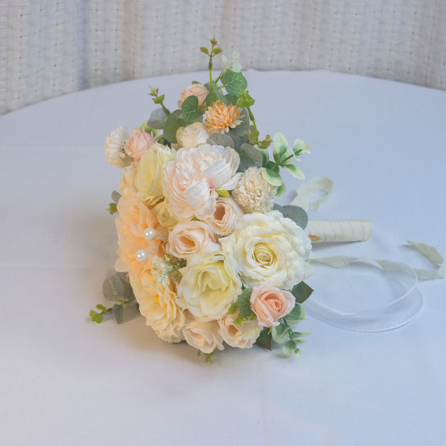 Bride Handheld Bouquet | High Realism Artificial Flowers - Milk White Wedding Bouquet &Home Decor