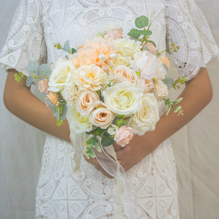 Bride Handheld Bouquet | High Realism Artificial Flowers - Milk White Wedding Bouquet &Home Decor