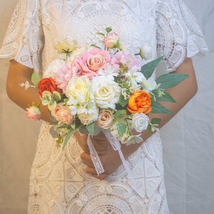 Bride Bouquet | Artificial Wedding Flowers Bouquet for Bride &Home Decor- Vibrant Orange Silk Like Floral Arrangement
