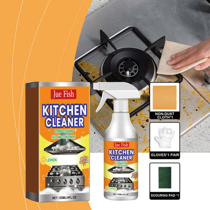 Kitchen Grease Cleaner,Multi-Effect Cleaning, Suitable for Kitchen Range Hoods & Stovetops, Quick Scaling Removal, Heavy Oil Stains & Stubborn Dirt, Easy to Use, Time & Effort Saving  Jue Fish