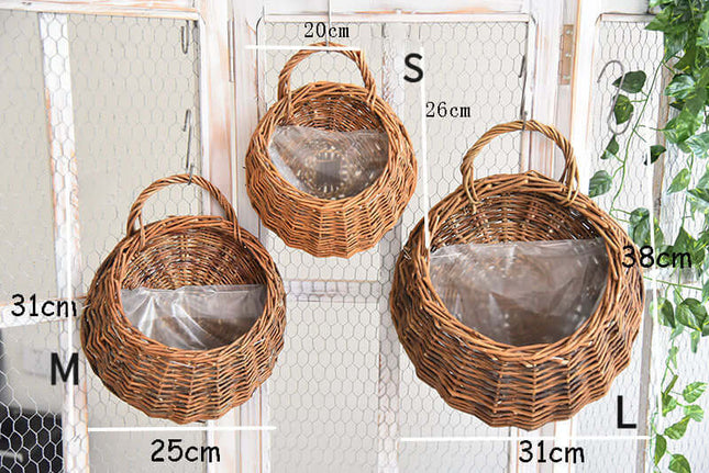 Rattan Woven Flower Basket, Plant Natural Material, Wall-mounted Flower Pot, Home Decor Flower Container, Handwoven Basket, Scene Arrangement