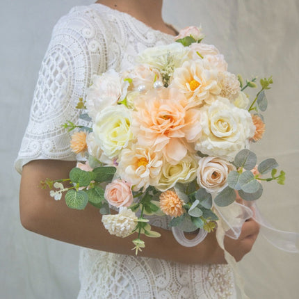Bride Handheld Bouquet | High Realism Artificial Flowers - Milk White Wedding Bouquet &Home Decor