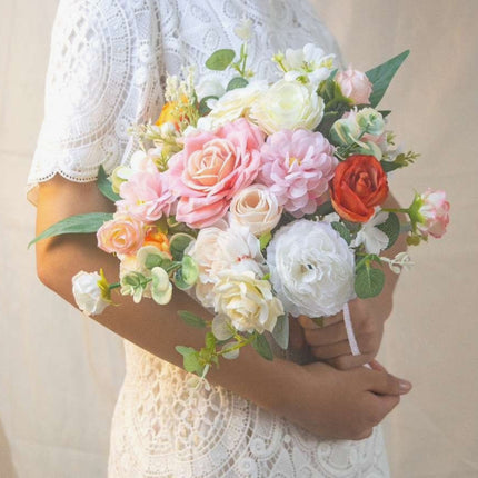 Bride Bouquet | Artificial Wedding Flowers Bouquet for Bride &Home Decor- Vibrant Orange Silk Like Floral Arrangement