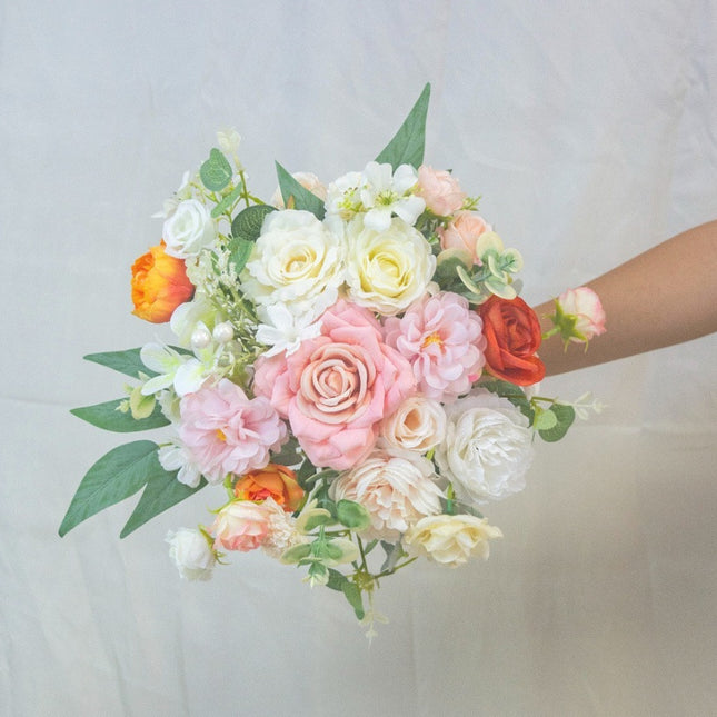 Bride Bouquet | Artificial Wedding Flowers Bouquet for Bride &Home Decor- Vibrant Orange Silk Like Floral Arrangement