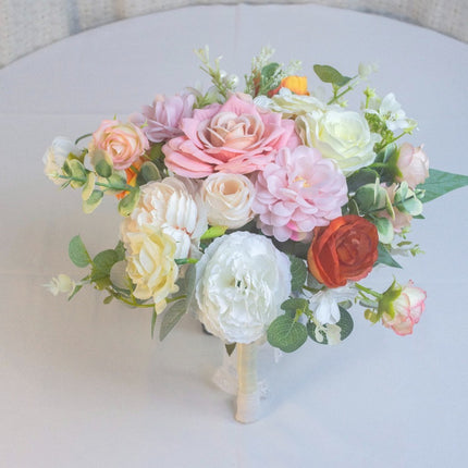 Bride Bouquet | Artificial Wedding Flowers Bouquet for Bride &Home Decor- Vibrant Orange Silk Like Floral Arrangement