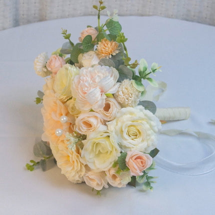 Bride Handheld Bouquet | High Realism Artificial Flowers - Milk White Wedding Bouquet &Home Decor