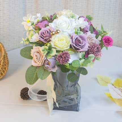Vintage Purple Bride Bouquet | High Realism Artificial Flowers - Home Decor & Wedding Handheld Bouquet