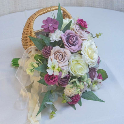 Artificial Bridal Bouquet, Pink Purple Series - High Realism & Nice Touch - Living Room Bedroom Decor - Maintenance-Free