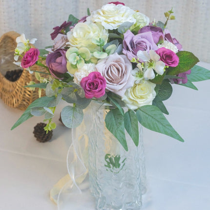 Artificial Bridal Bouquet, Pink Purple Series - High Realism & Nice Touch - Living Room Bedroom Decor - Maintenance-Free