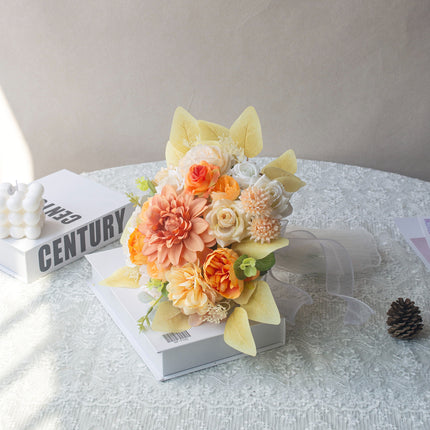 Artificial Flowers,High-Grade Simulated Silk Like Flower Bride’s Bouquet - Sunshine Orange-Yellow, High Simulation for Wedding/Photo/Home Decor