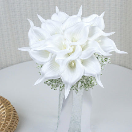 High-Simulation White Calla Lily Bouquet - Lifelike Artificial Wedding Flower for Home & Decoration,Wedding Photography Prop