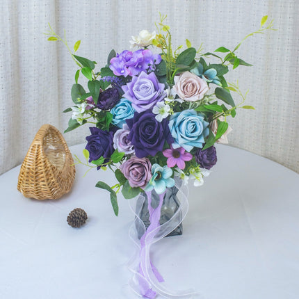 Premium Flannel Purple-Blue Artificial Bouquet, High-Quality & Easy-Care, Wedding/Photo/Bedroom Use
