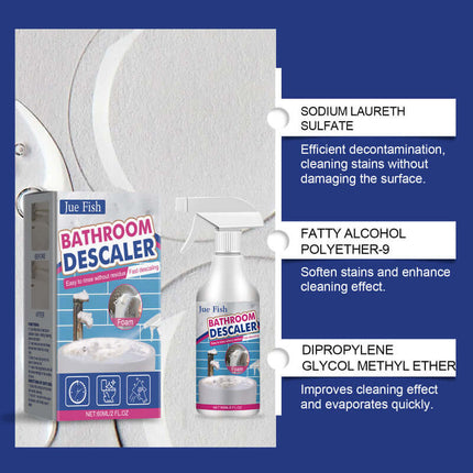 Bathroom Cleaner, Powerful Stain Removal, Deep Penetration, Quick Clean,Suitable for Washbasins, Stainless Steel, Shower Rooms, Bathtubs, Glass Water Stains, Easy to Use  Jue-Fish
