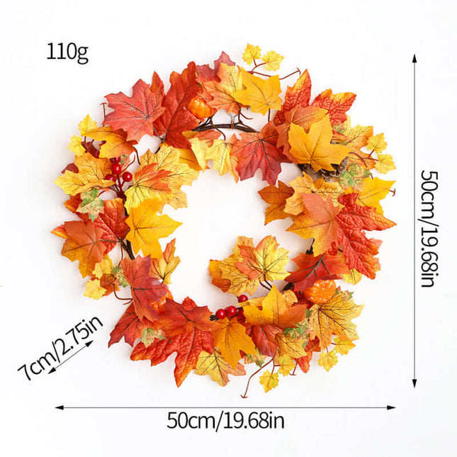 Artificial Autumn Maple Leaf Wreath, Look like Real,Home Decor,Plastic And Fabric Materials, Halloween Harvest Festival Late Autumn Style, Autumn Color Wreath